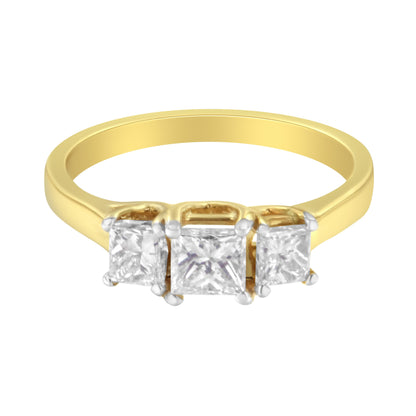 10K Yellow Gold Princess-Cut Diamond Three Stone Band Ring (1 Cttw, J-K Color, I1-I2 Clarity) - Size 6 by Bids.com