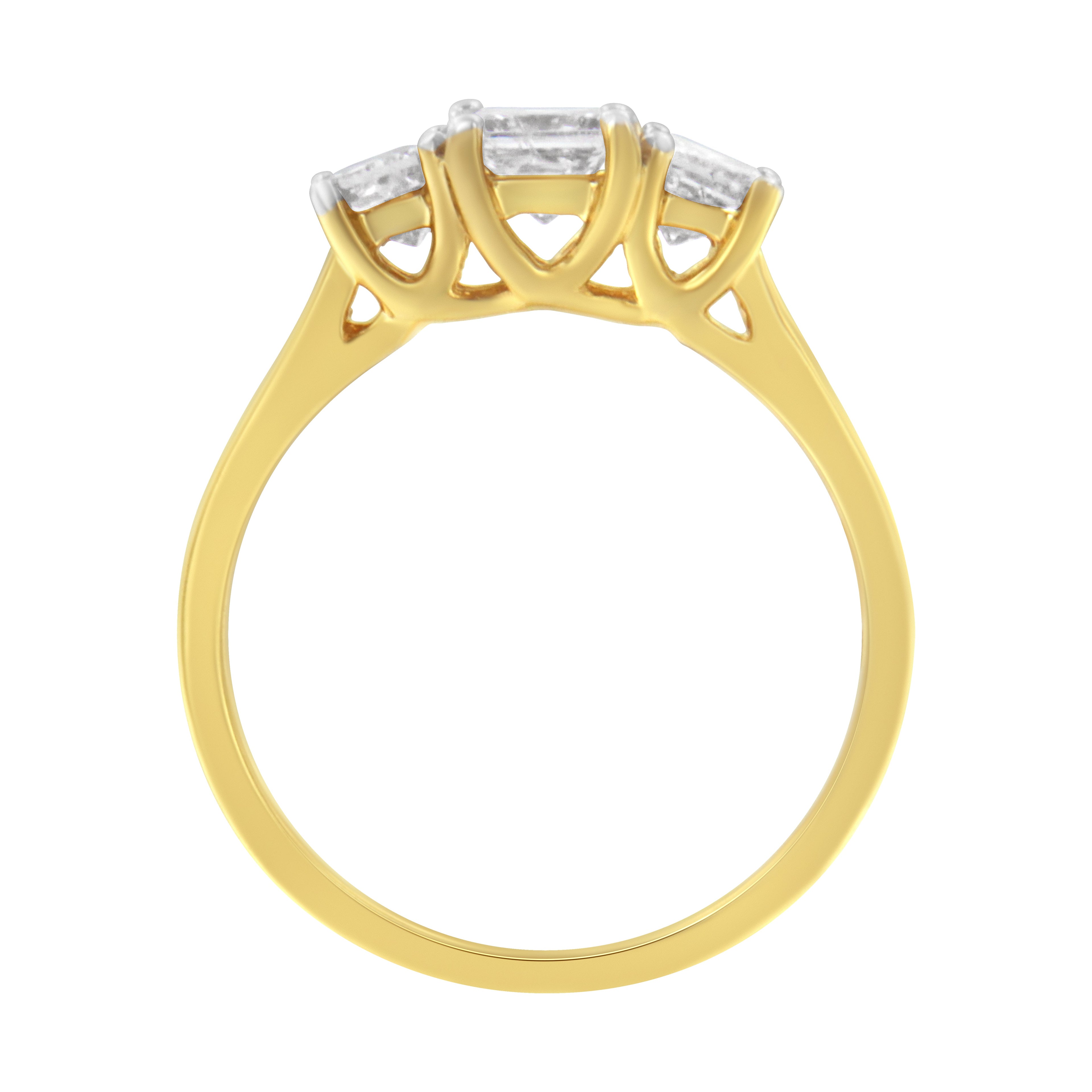 10K Yellow Gold Princess-Cut Diamond Three Stone Band Ring (1 Cttw, J-K Color, I1-I2 Clarity) - Size 6 by Bids.com