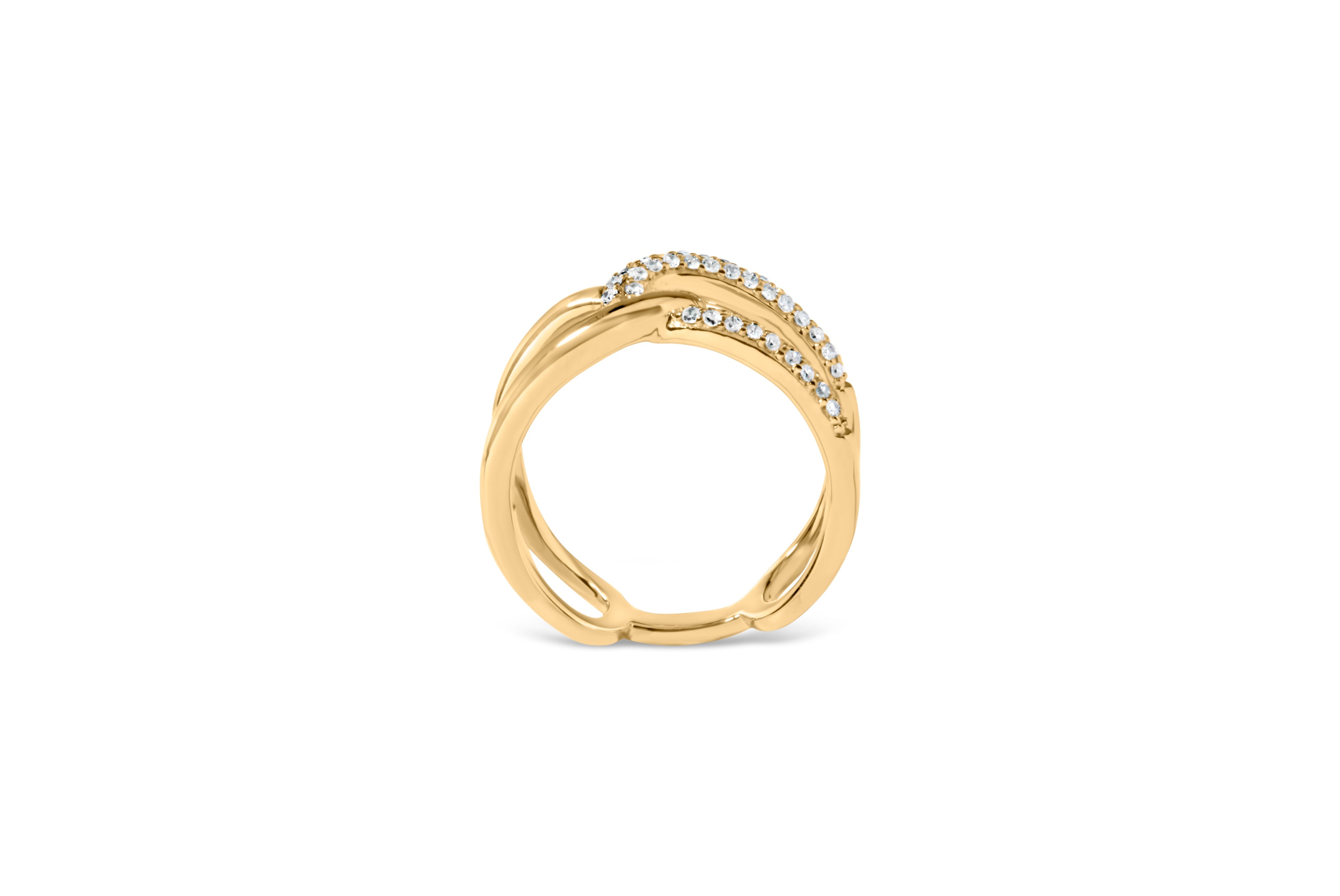 18K Yellow Gold Plated Sterling Silver 1/4 Cttw Diamond Open Crossover Band Ring  DestGlow