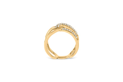 18K Yellow Gold Plated Sterling Silver 1/4 Cttw Diamond Open Crossover Band Ring  DestGlow