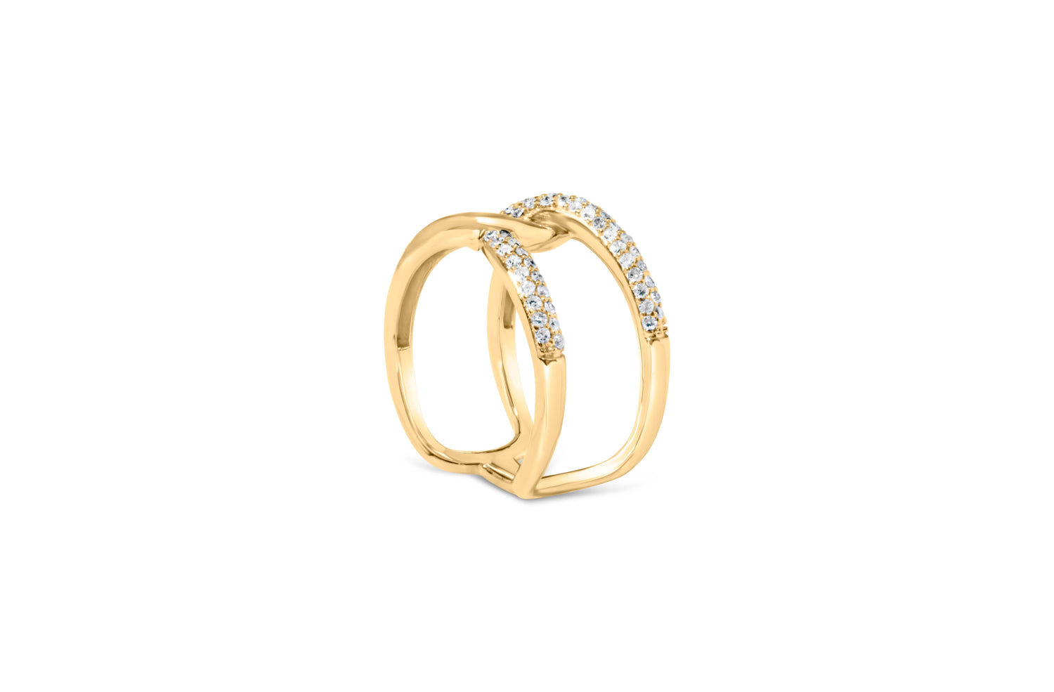 18K Yellow Gold Plated Sterling Silver 1/4 Cttw Diamond Open Crossover Band Ring  DestGlow