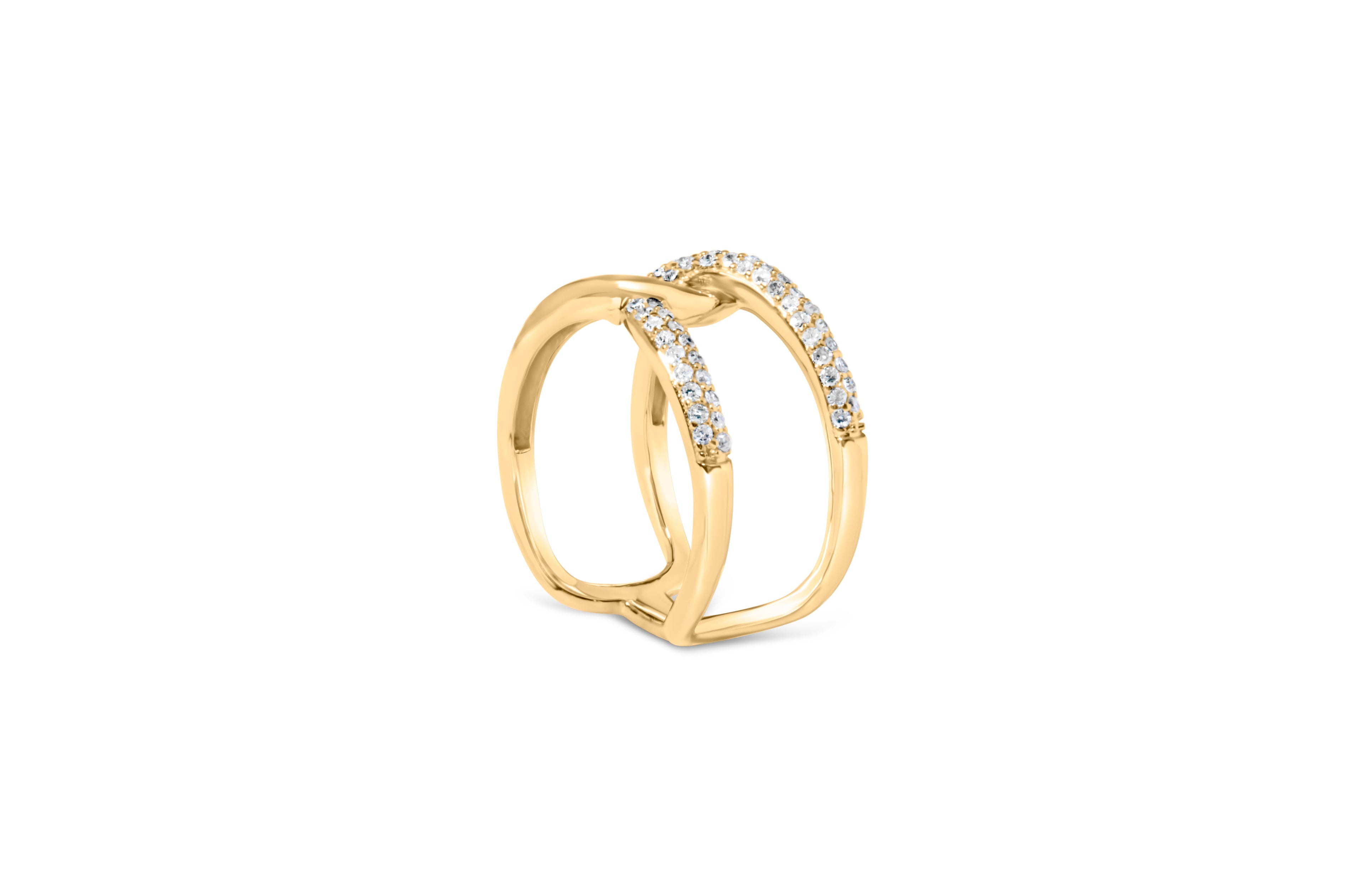 18K Yellow Gold Plated Sterling Silver 1/4 Cttw Diamond Open Crossover Band Ring  DestGlow