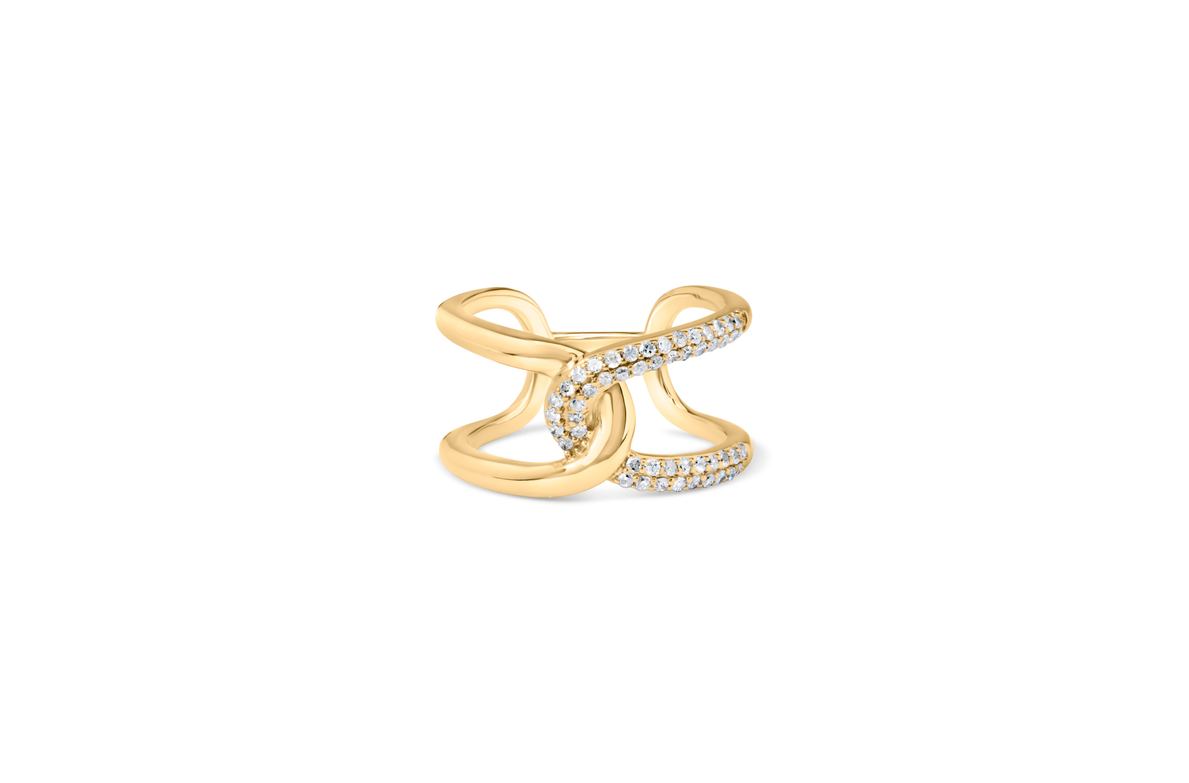 18K Yellow Gold Plated Sterling Silver 1/4 Cttw Diamond Open Crossover Band Ring  DestGlow
