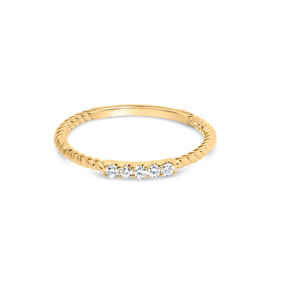 10K Yellow Gold 1/10 Cttw Diamond 5 Stone Braided Shank Band Ring (I-J Color, I2-I3 Clarity)- Ring Size 6 by Bids.com