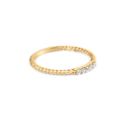 10K Yellow Gold 1/10 Cttw Diamond 5 Stone Braided Shank Band Ring (I-J Color, I2-I3 Clarity)- Ring Size 6 by Bids.com