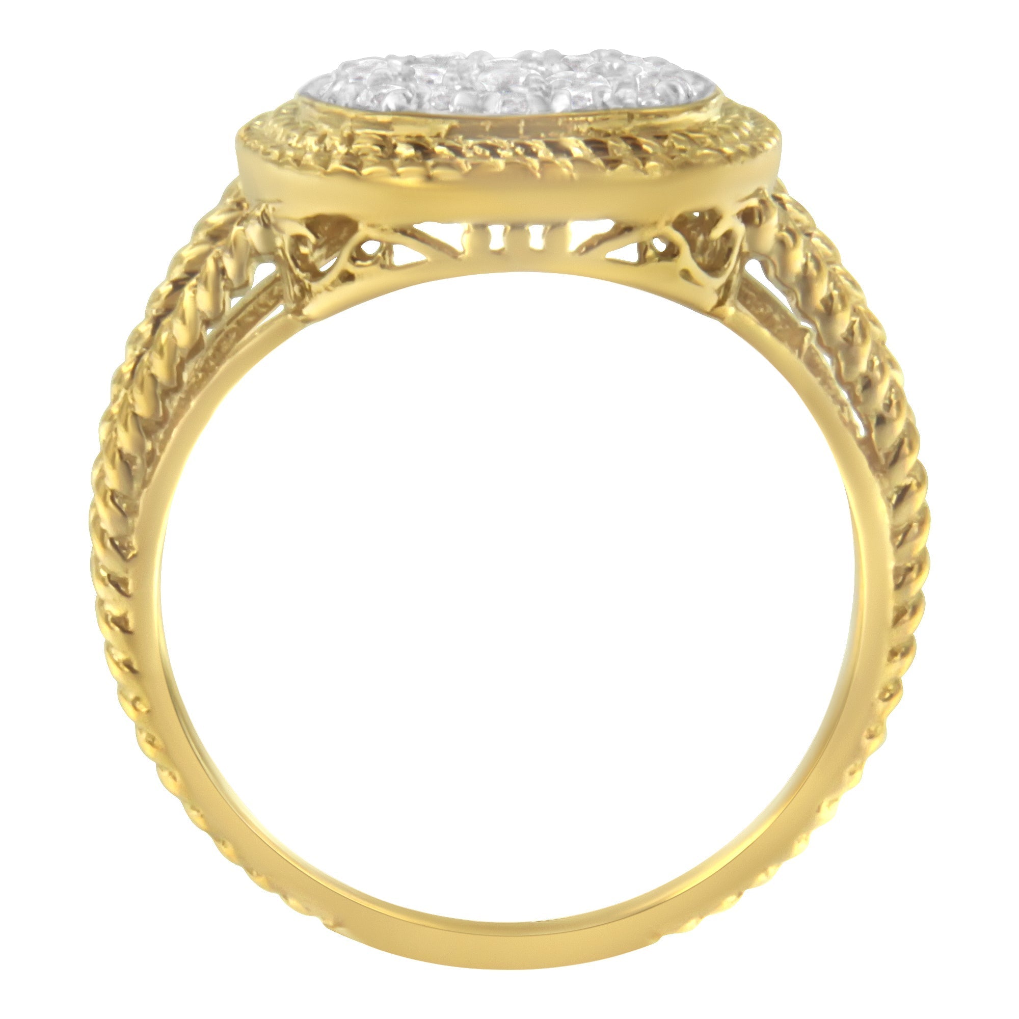 10K Yellow Gold Plated .925 Sterling Silver 1/2 Cttw Diamond Square Cushion Cluster Split Shank Cocktail Ring (J-K Color, I2-I3 Clarity) - Size 7  DestGlow