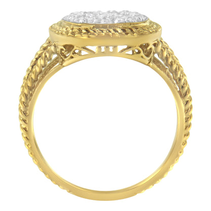10K Yellow Gold Plated .925 Sterling Silver 1/2 Cttw Diamond Square Cushion Cluster Split Shank Cocktail Ring (J-K Color, I2-I3 Clarity) - Size 7  DestGlow