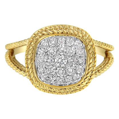 10K Yellow Gold Plated .925 Sterling Silver 1/2 Cttw Diamond Square Cushion Cluster Split Shank Cocktail Ring (J-K Color, I2-I3 Clarity) - Size 7  DestGlow