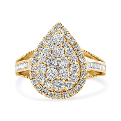 10K Yellow Gold Plated .925 Sterling Silver 1 1/2 Cttw Round-Cut Diamond Cocktail Ring (I-J Color, I1-I2 Clarity) - Size 7  DestGlow