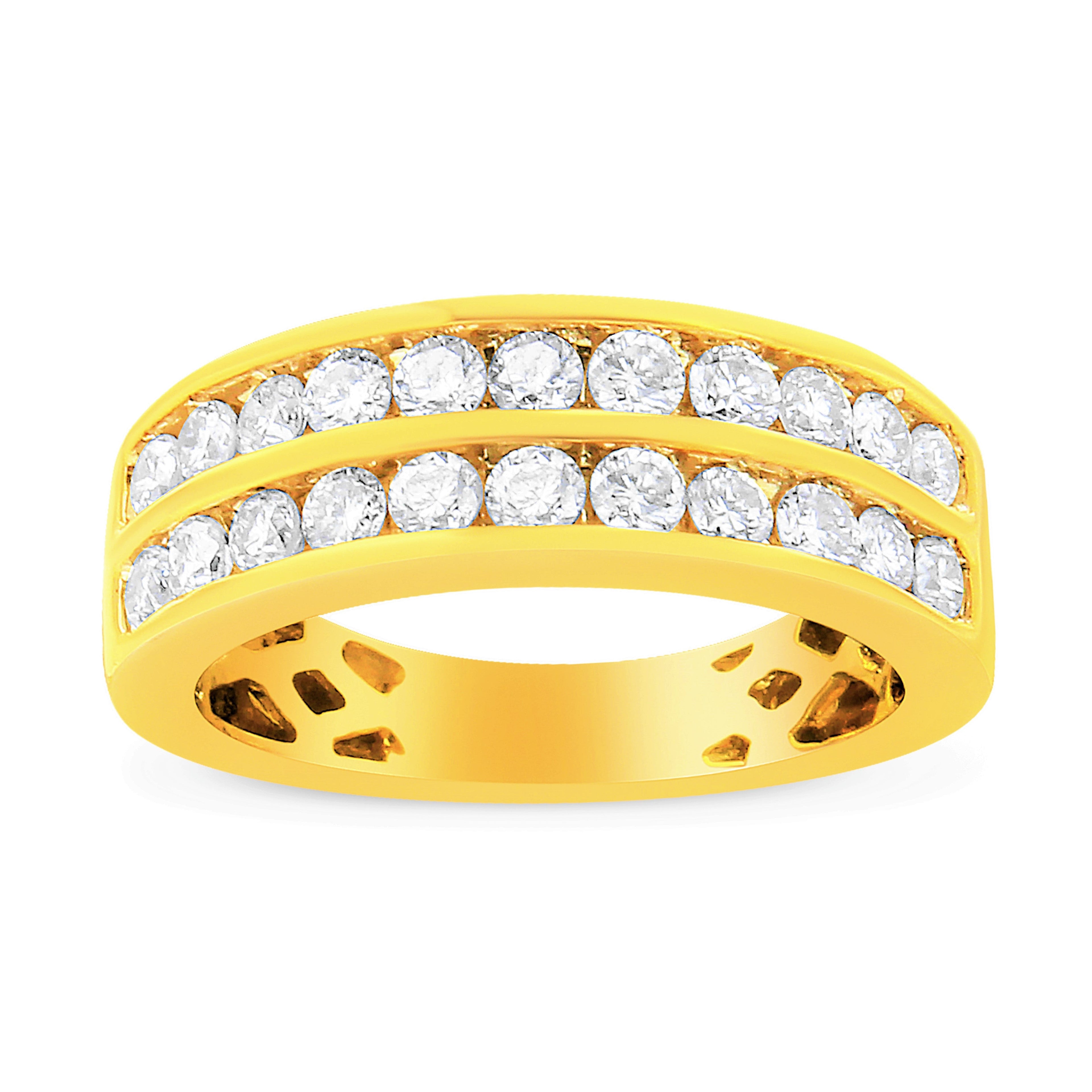 10K Yellow Gold Two-Row Diamond Band Ring (1 Cttw, J-K Color, I1-I2 Clarity) - Size 6 by Bids.com