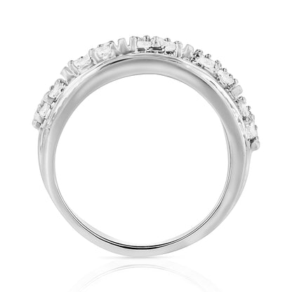 .925 Sterling Silver 2.0 Cttw Round &amp; Baguette Cut Diamond Multi-Row Channel Set Tapered Cocktail Fashion Ring (I-J Color, I3 Clarity) - Size 7 by Bids.com