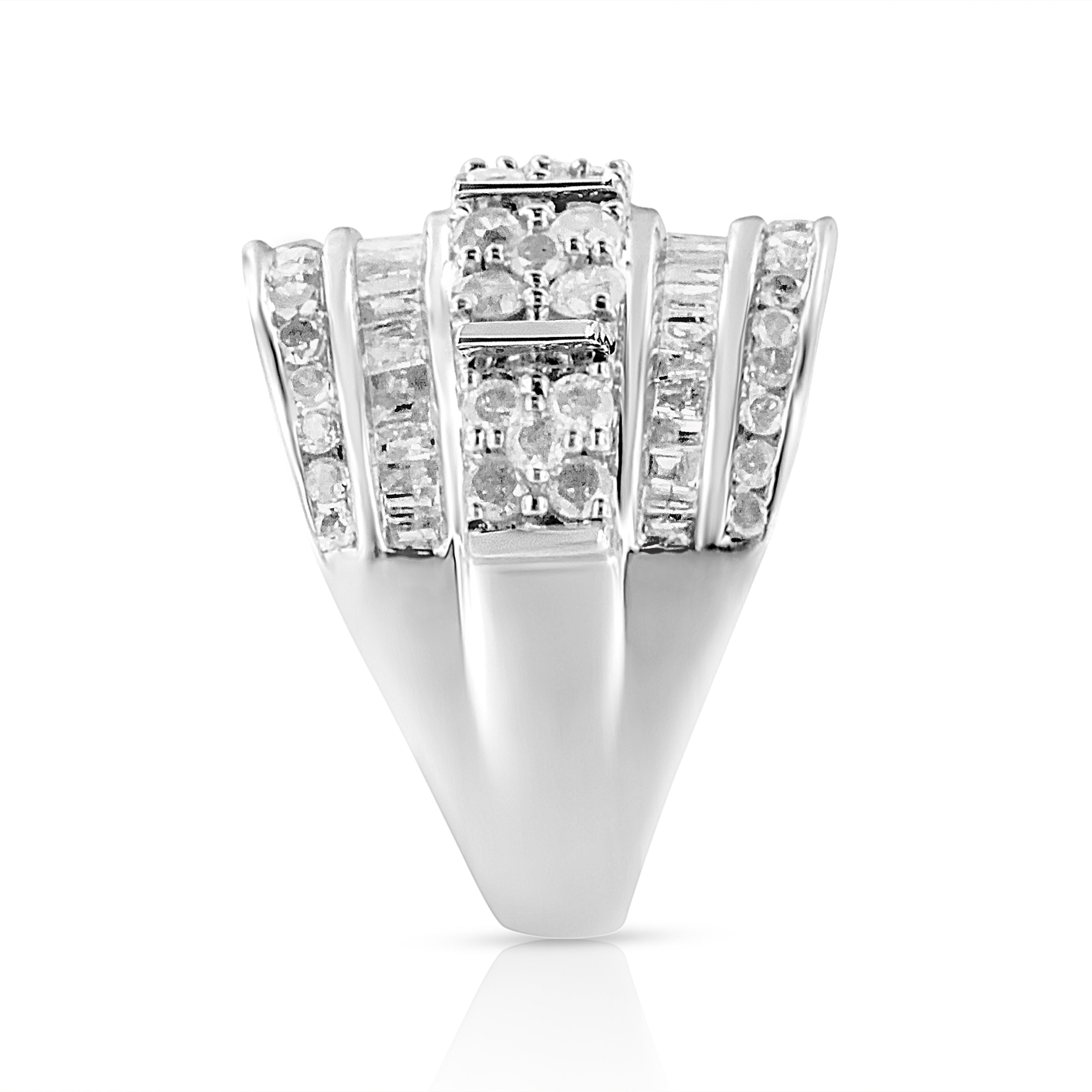 .925 Sterling Silver 2.0 Cttw Round &amp; Baguette Cut Diamond Multi-Row Channel Set Tapered Cocktail Fashion Ring (I-J Color, I3 Clarity) - Size 7 by Bids.com