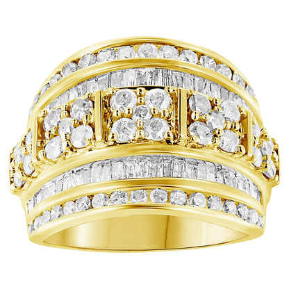 .925 Sterling Silver 2.0 Cttw Round &amp; Baguette Cut Diamond Multi-Row Channel Set Tapered Cocktail Fashion Ring (I-J Color, I3 Clarity) - Size 7 by Bids.com