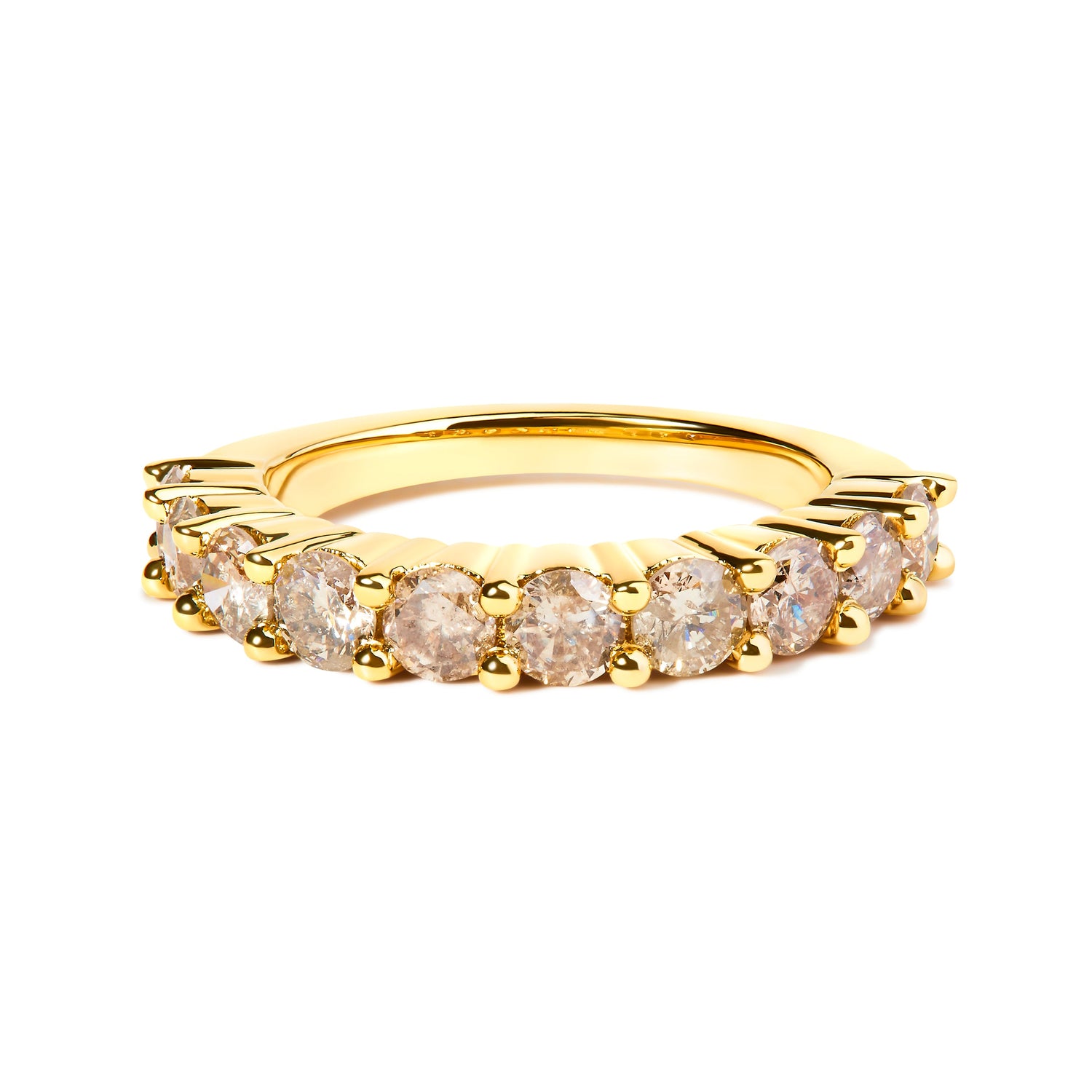 14K Yellow Gold Plated .925 Sterling Silver 2.0 Cttw Round Brilliant Cut Diamond 10 Stone Anniversary Band Ring (J-K Color, I1-I2 Clarity) - Size 6 by Bids.com