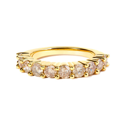 14K Yellow Gold Plated .925 Sterling Silver 2.0 Cttw Round Brilliant Cut Diamond 10 Stone Anniversary Band Ring (J-K Color, I1-I2 Clarity) - Size 6 by Bids.com