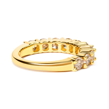 14K Yellow Gold Plated .925 Sterling Silver 2.0 Cttw Round Brilliant Cut Diamond 10 Stone Anniversary Band Ring (J-K Color, I1-I2 Clarity) - Size 6 by Bids.com