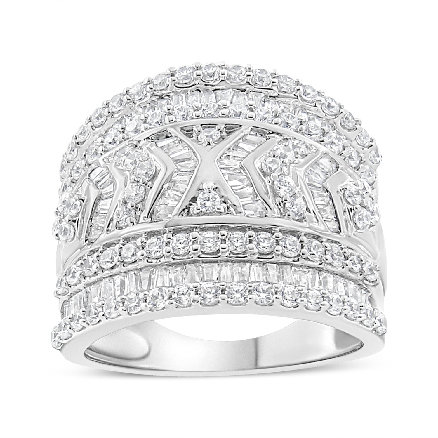 .925 Sterling Silver 2.0 Cttw Diamond Edge Multi-Row Ring Band ( J-K Color, I3 Clarity) - Ring Size 7 by Bids.com