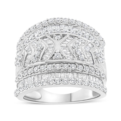 .925 Sterling Silver 2.0 Cttw Diamond Edge Multi-Row Ring Band ( J-K Color, I3 Clarity) - Ring Size 7 by Bids.com