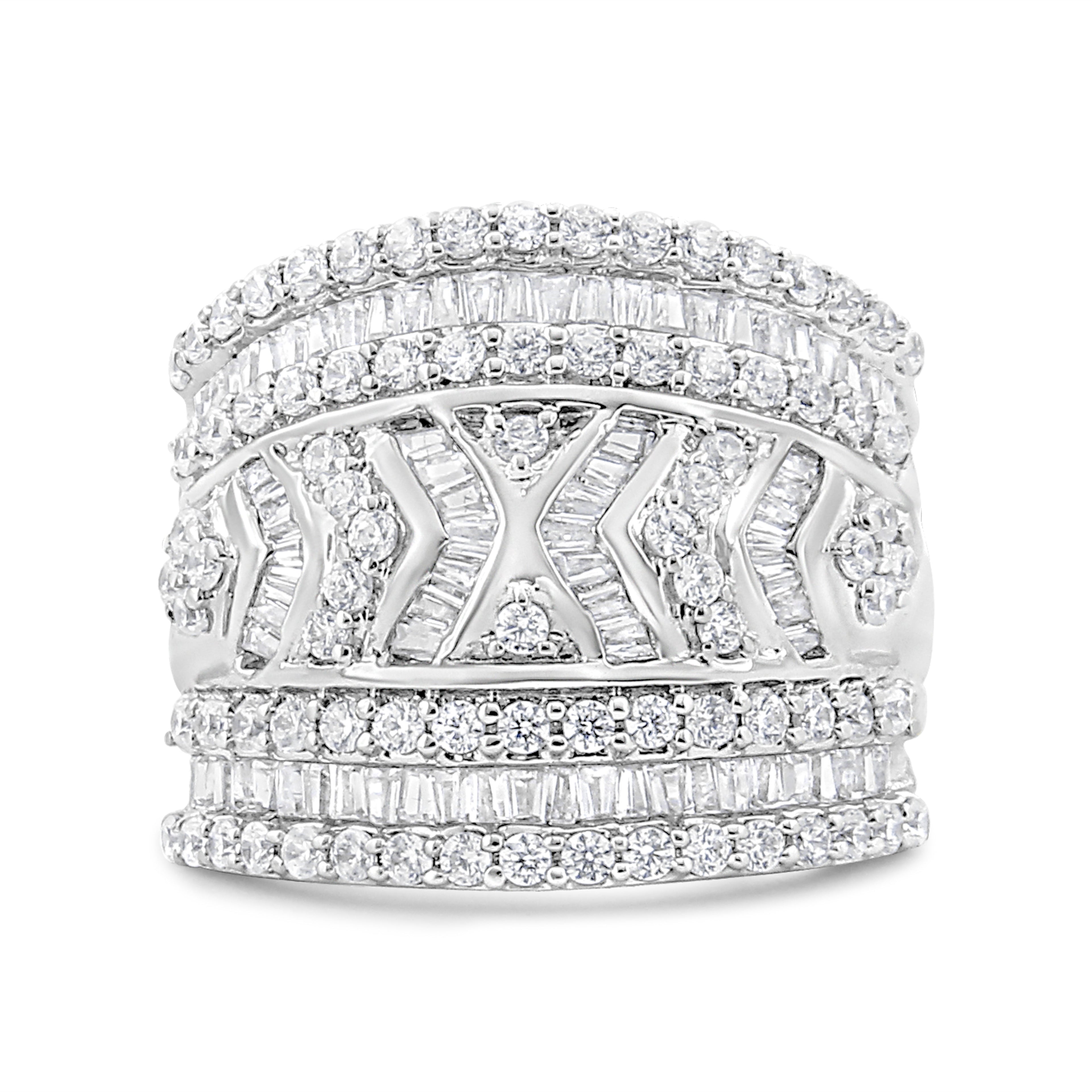 .925 Sterling Silver 2.0 Cttw Diamond Edge Multi-Row Ring Band ( J-K Color, I3 Clarity) - Ring Size 7 by Bids.com
