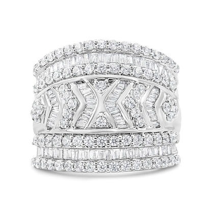 .925 Sterling Silver 2.0 Cttw Diamond Edge Multi-Row Ring Band ( J-K Color, I3 Clarity) - Ring Size 7 by Bids.com