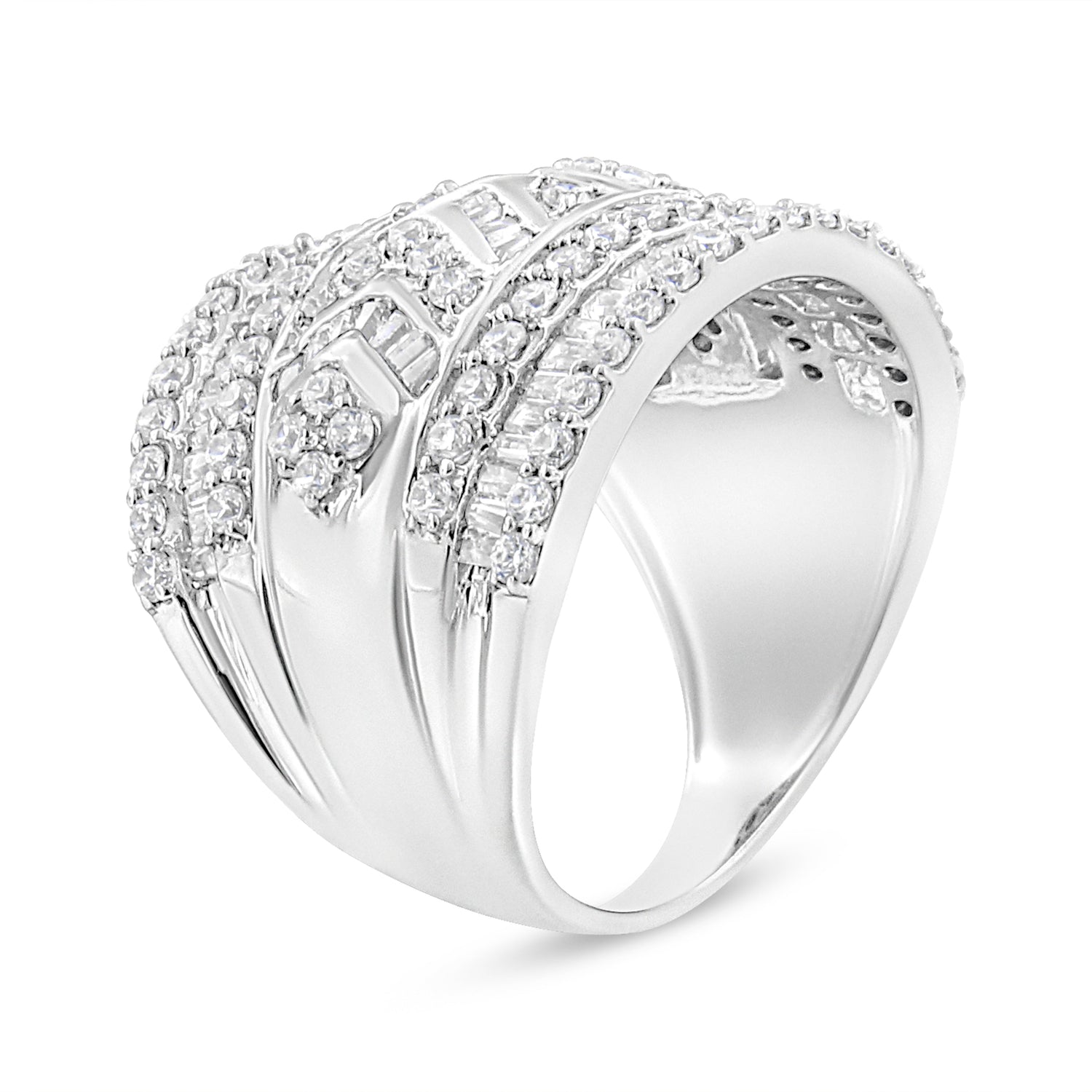 .925 Sterling Silver 2.0 Cttw Diamond Edge Multi-Row Ring Band ( J-K Color, I3 Clarity) - Ring Size 7 by Bids.com