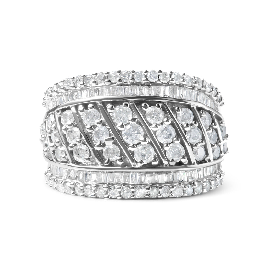 .925 Sterling Silver 2.00 Cttw Diamond Fashion Multi Row Cocktail Ring (H-I Color, I2-I3 Clarity) - Ring Size 7 by Bids.com