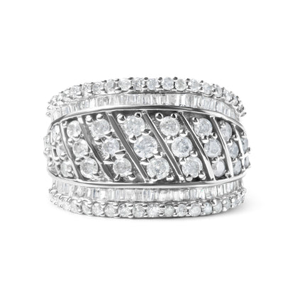 .925 Sterling Silver 2.00 Cttw Diamond Fashion Multi Row Cocktail Ring (H-I Color, I2-I3 Clarity) - Ring Size 7 by Bids.com