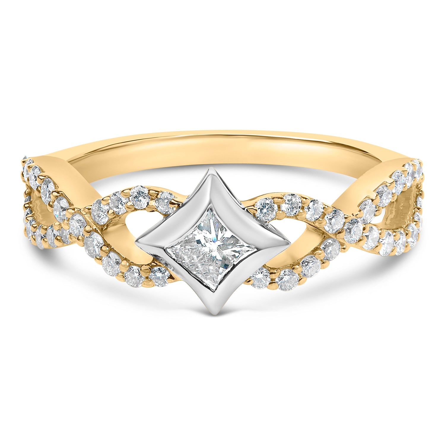 10K Two Tone Color 5/8 Cttw Diamond Kite and Twist Shank Ring (H-I Color,SI2-I1 Clarity) by Bids.com