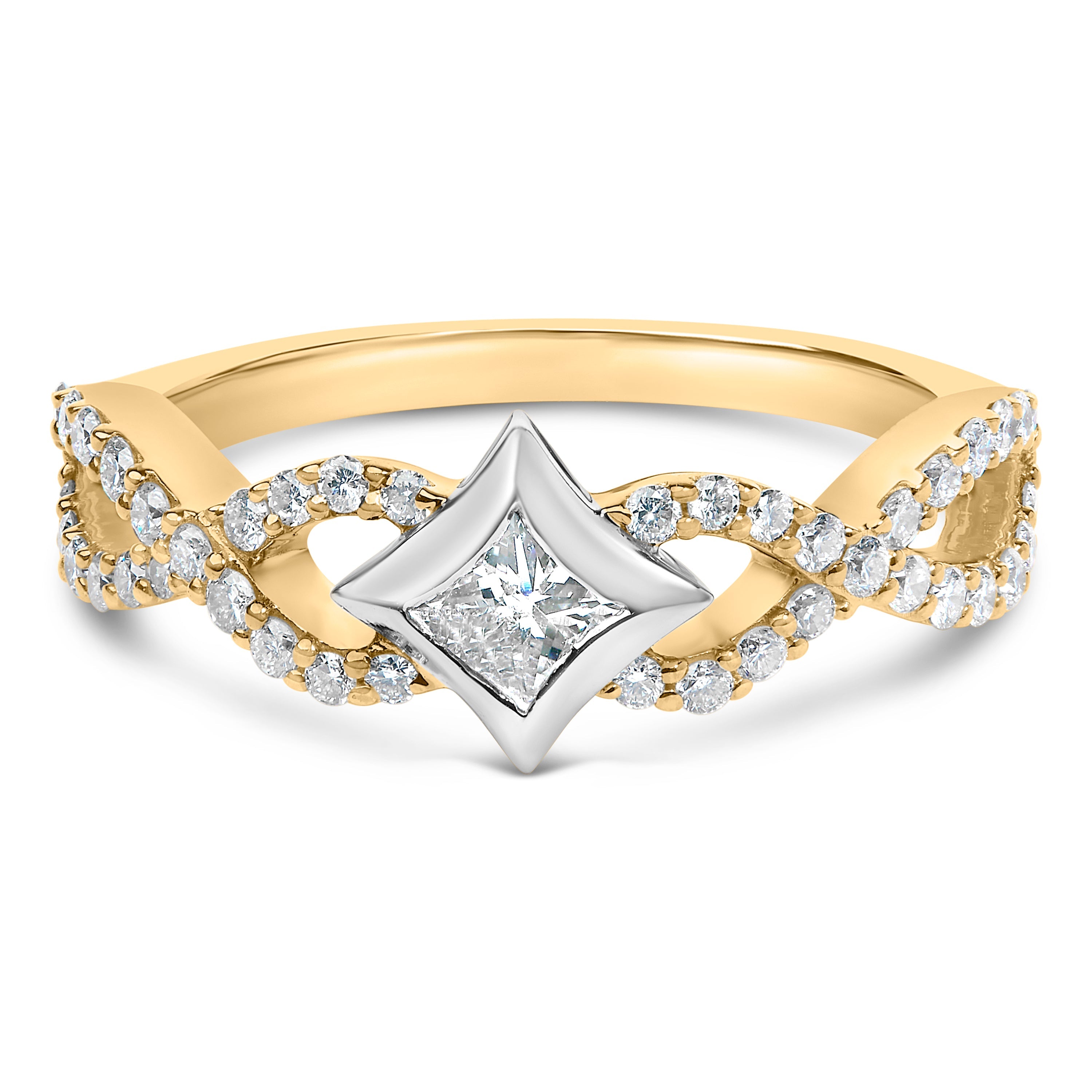 10K Two Tone Color 5/8 Cttw Diamond Kite and Twist Shank Ring (H-I Color,SI2-I1 Clarity) by Bids.com
