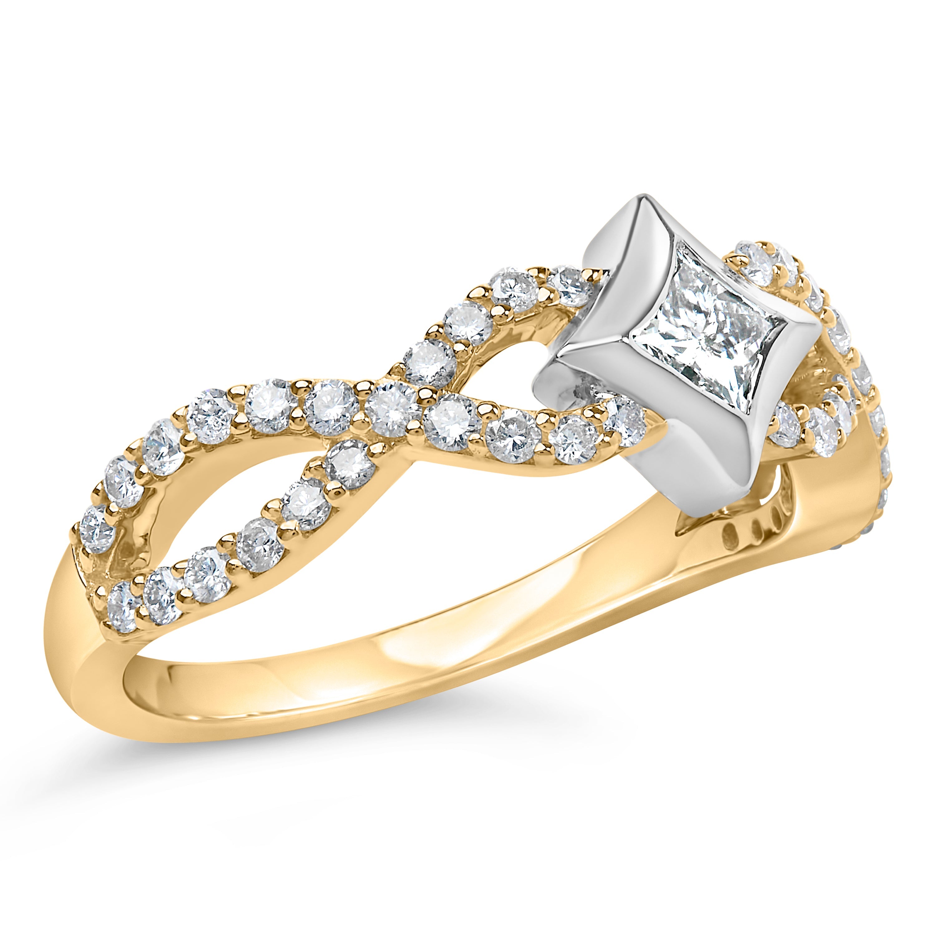 10K Two Tone Color 5/8 Cttw Diamond Kite and Twist Shank Ring (H-I Color,SI2-I1 Clarity) by Bids.com