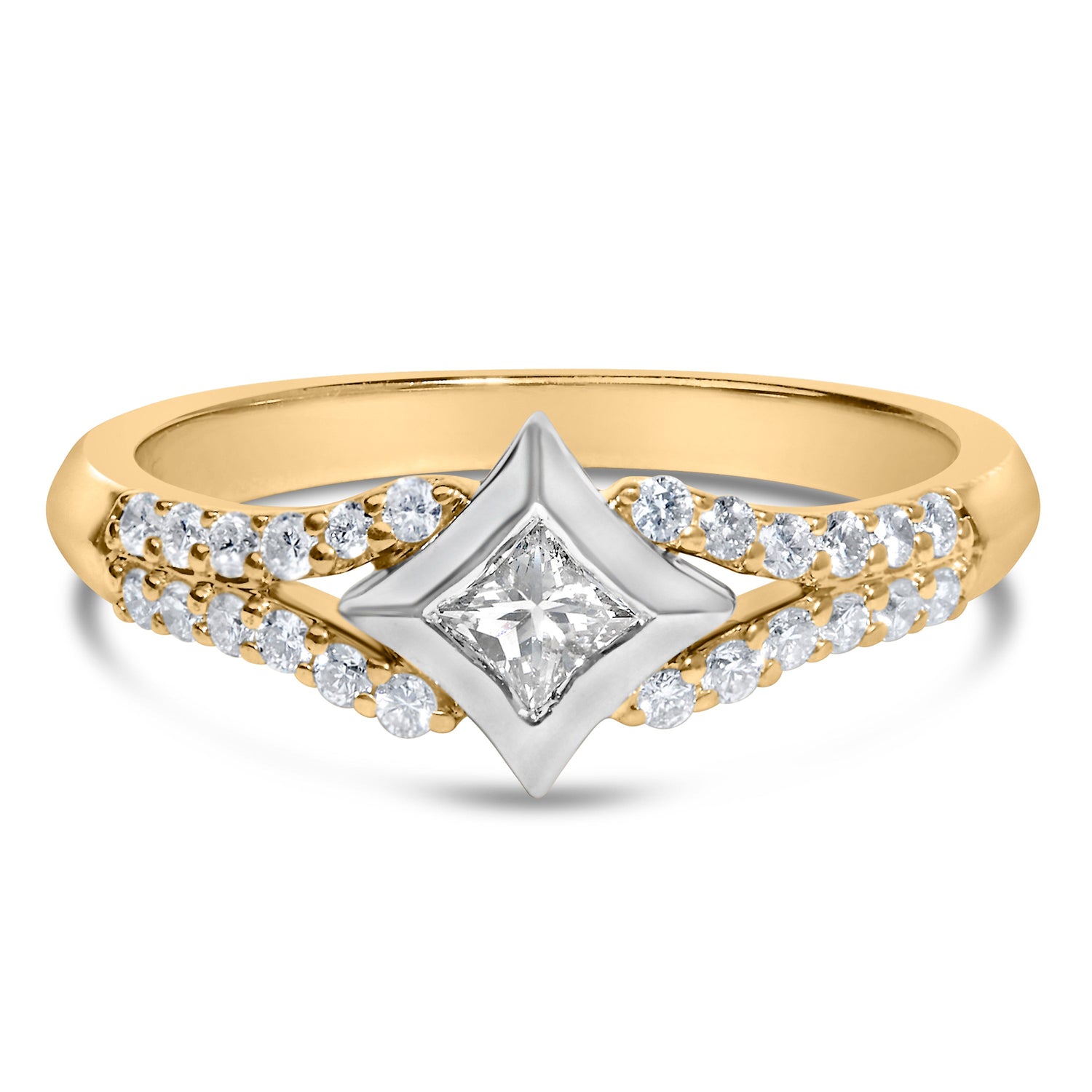 10K Two Tone Color 1/2 Cttw Diamond Kite and Split Shank Ring (H-I Color,SI2-I1 Clarity) by Bids.com