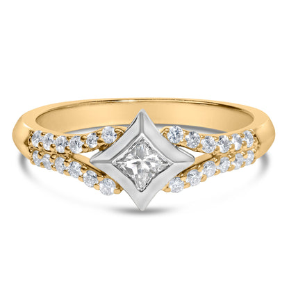 10K Two Tone Color 1/2 Cttw Diamond Kite and Split Shank Ring (H-I Color,SI2-I1 Clarity) by Bids.com