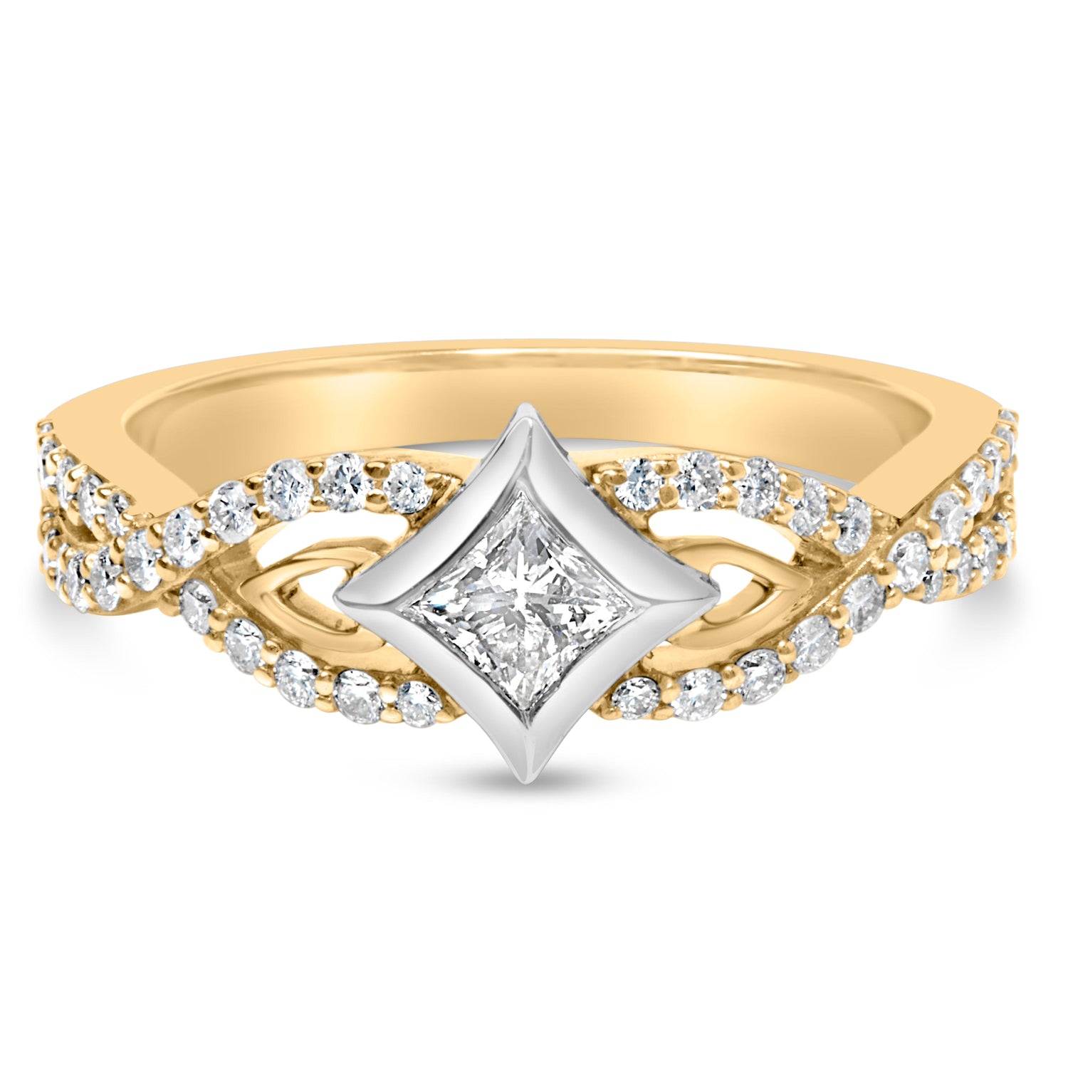 10K Two Tone Color 2/3 Cttw Diamond Kite and Twist Shank Ring (H-I Color,SI2-I1 Clarity) by Bids.com