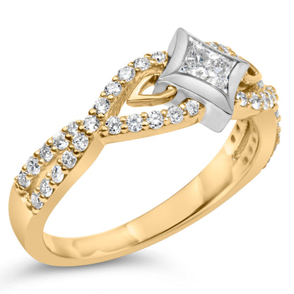 10K Two Tone Color 2/3 Cttw Diamond Kite and Twist Shank Ring (H-I Color,SI2-I1 Clarity) by Bids.com