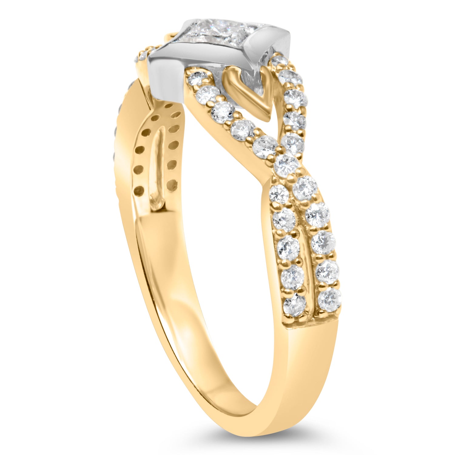 10K Two Tone Color 2/3 Cttw Diamond Kite and Twist Shank Ring (H-I Color,SI2-I1 Clarity) by Bids.com