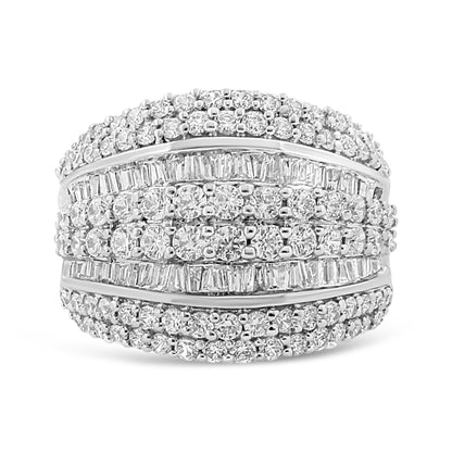 .925 Sterling Silver 2.00 Cttw Round and Baguette-Cut Diamond Cluster Ring (H-I Color, I1-I2 Clarity) - Size 7 by Bids.com