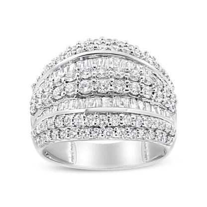 .925 Sterling Silver 2.00 Cttw Round and Baguette-Cut Diamond Cluster Ring (H-I Color, I1-I2 Clarity) - Size 7 by Bids.com