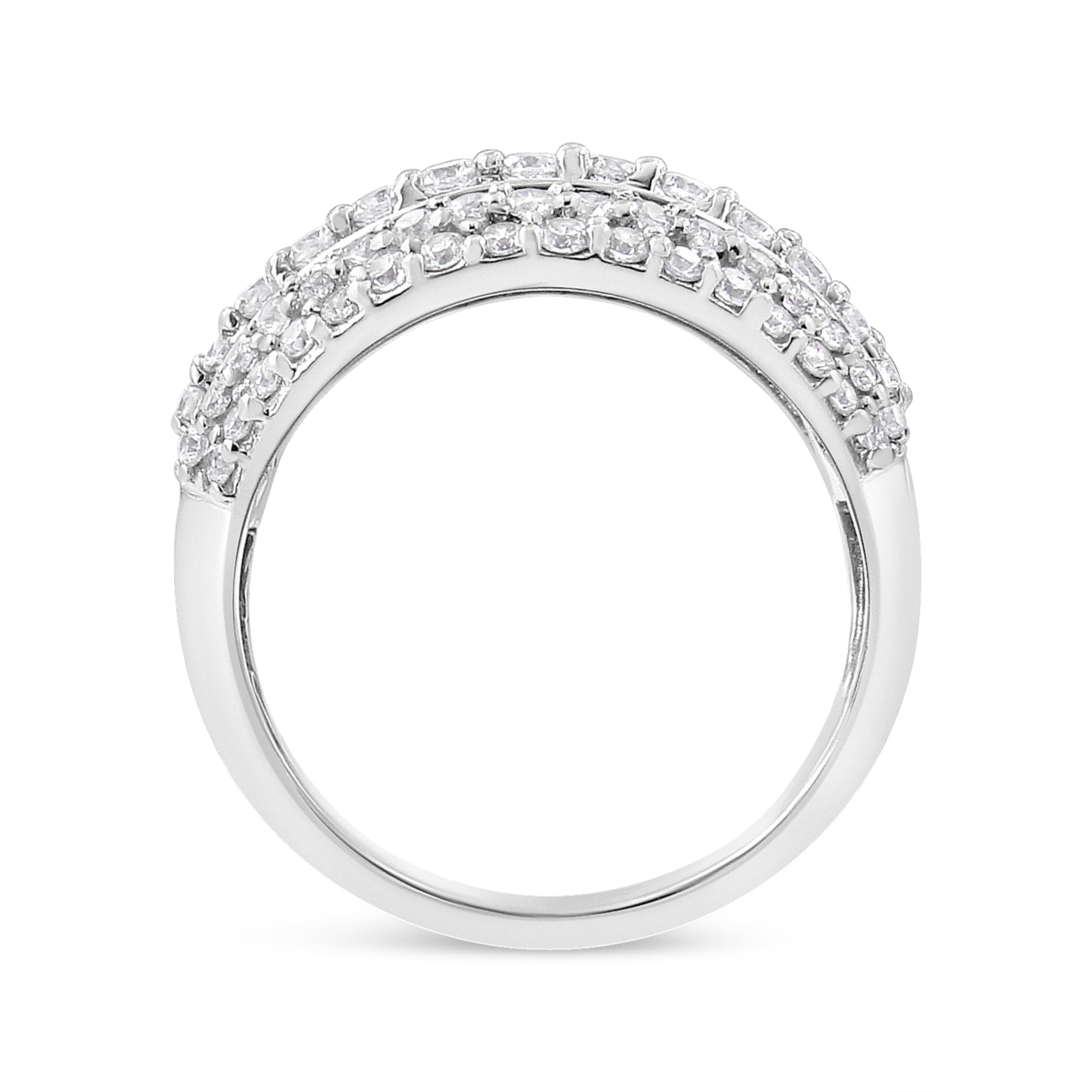 .925 Sterling Silver 2.00 Cttw Round and Baguette-Cut Diamond Cluster Ring (H-I Color, I1-I2 Clarity) - Size 7 by Bids.com