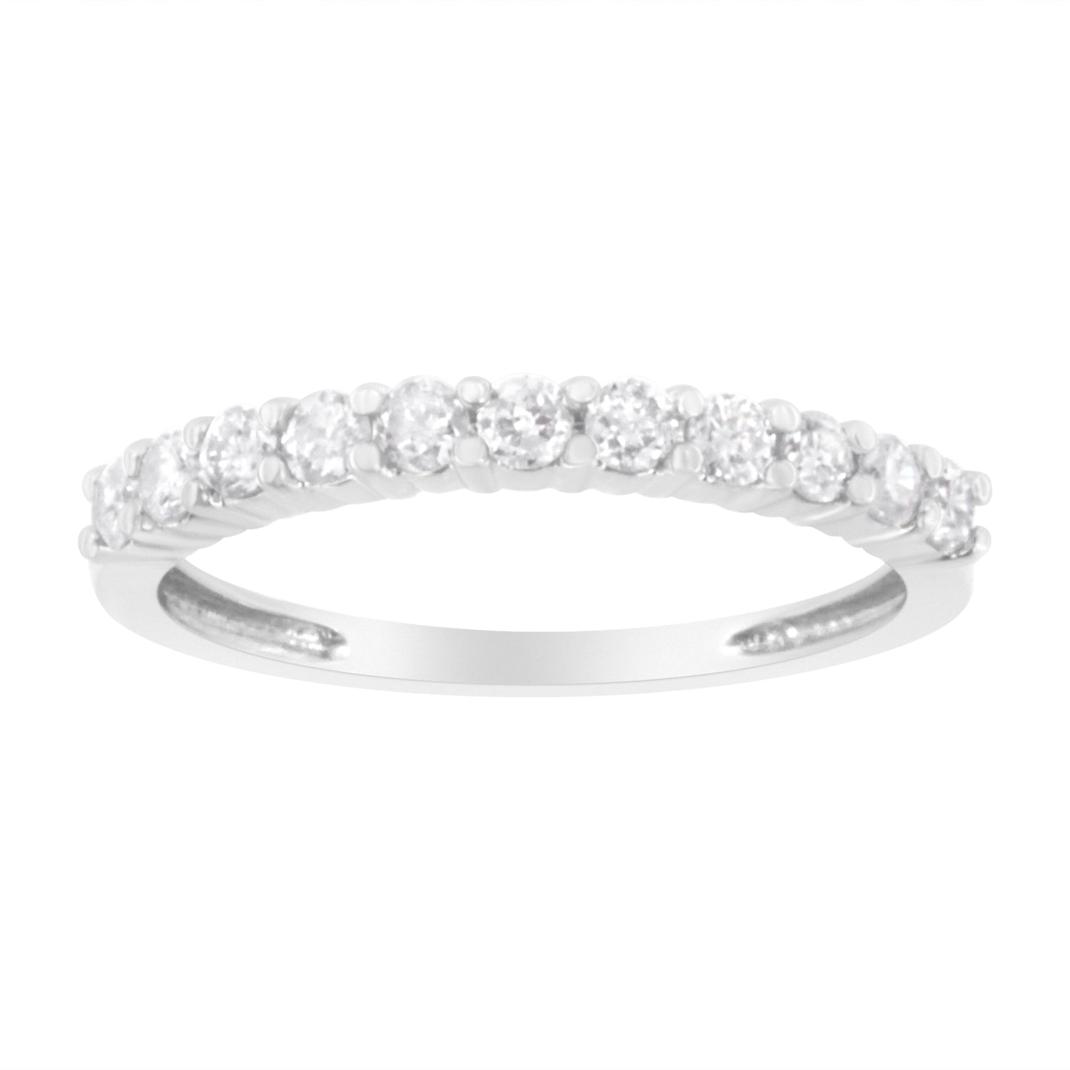 .925 Sterling Silver 1/2 cttw Shared Prong-Set Brilliant Round-Cut Diamond 11 Stone Band Ring (I-J Color, SI2-I1 Clarity) - Size 7  DestGlow