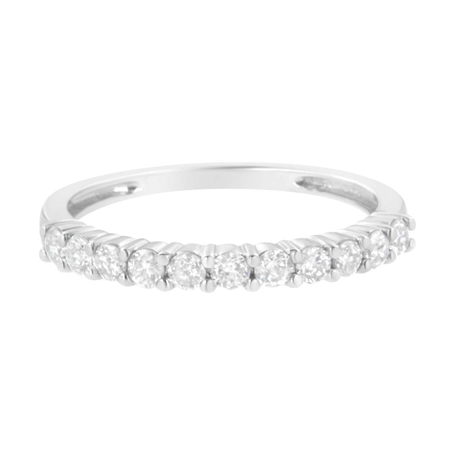 .925 Sterling Silver 1/2 cttw Shared Prong-Set Brilliant Round-Cut Diamond 11 Stone Band Ring (I-J Color, SI2-I1 Clarity) - Size 7  DestGlow