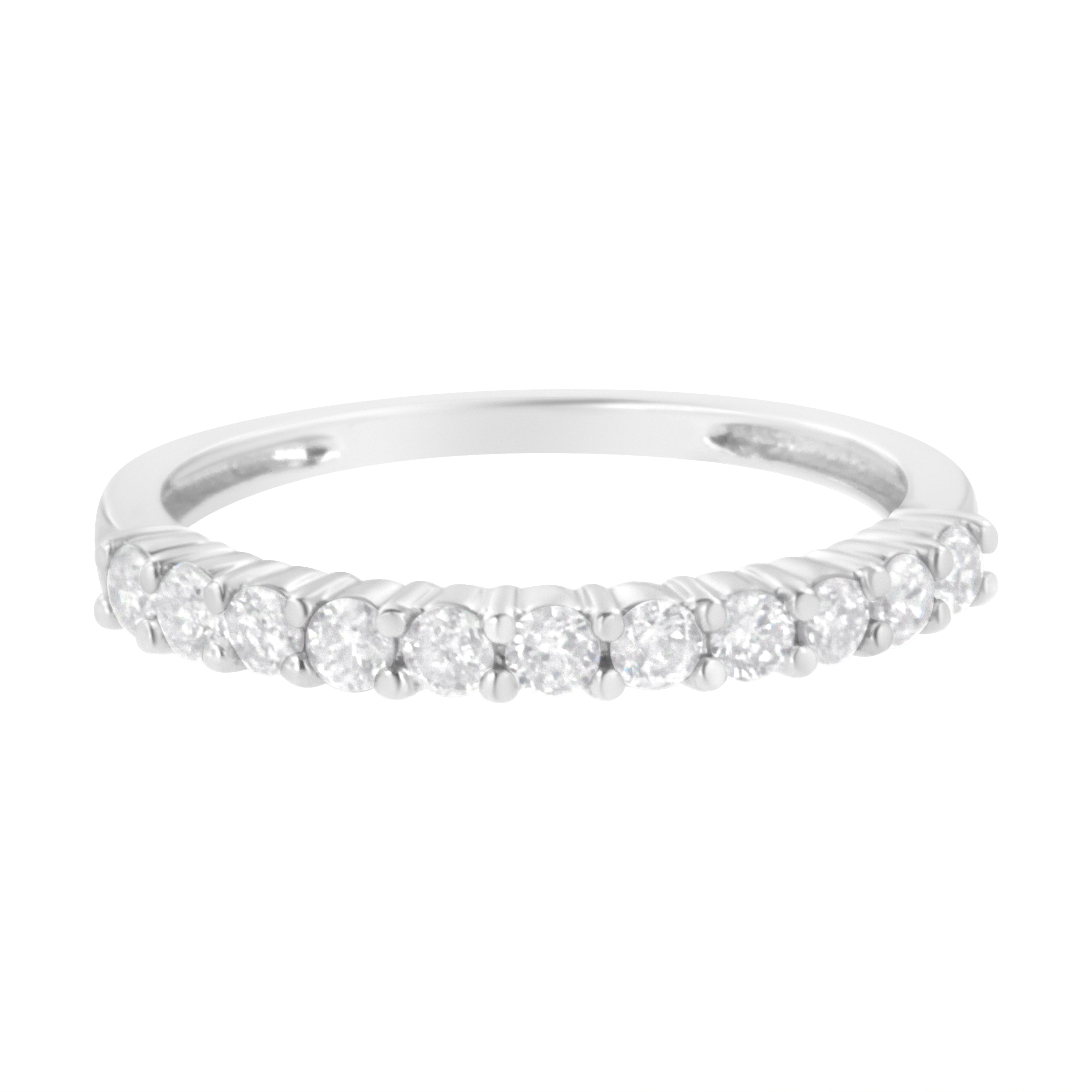 .925 Sterling Silver 1/2 cttw Shared Prong-Set Brilliant Round-Cut Diamond 11 Stone Band Ring (I-J Color, SI2-I1 Clarity) - Size 7  DestGlow