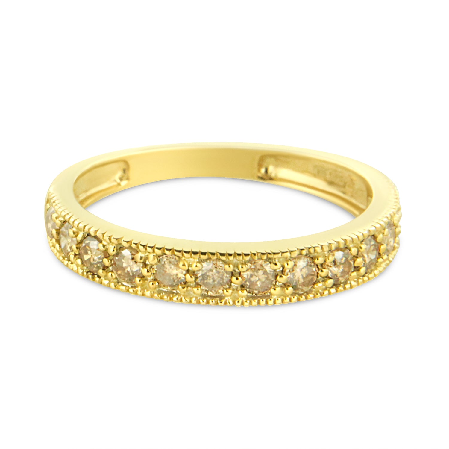 IGI Certified 1/2 Cttw Diamond 10K Yellow Gold Prong Set Beaded Milgrain Band Style Ring (J-K Color, I2-I3 Clarity) - Size 7 by Bids.com