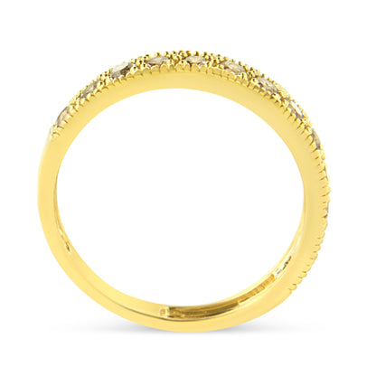 IGI Certified 1/2 Cttw Diamond 10K Yellow Gold Prong Set Beaded Milgrain Band Style Ring (J-K Color, I2-I3 Clarity) - Size 7 by Bids.com