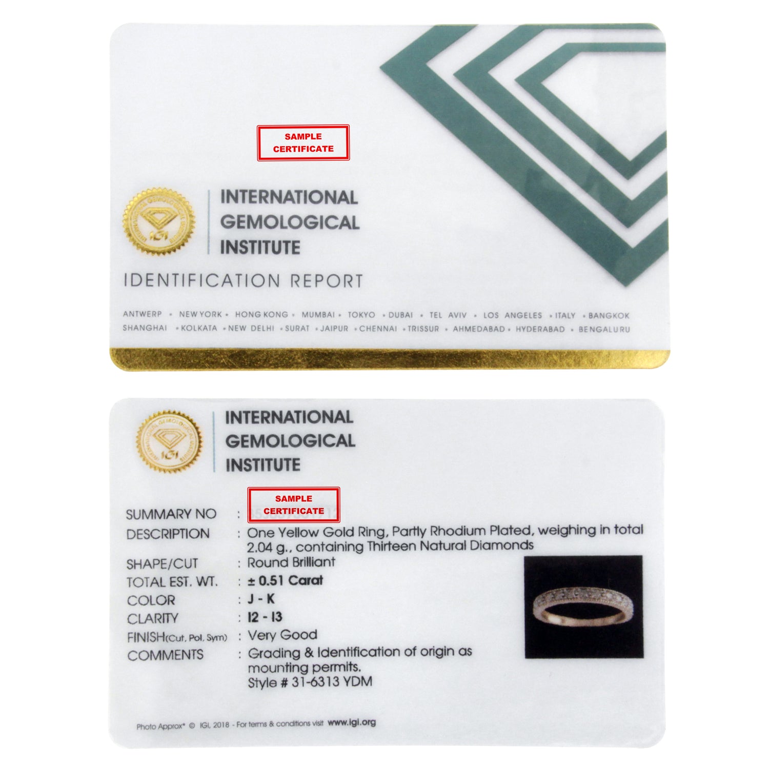 IGI Certified 1/2 Cttw Diamond 10K Yellow Gold Prong Set Beaded Milgrain Band Style Ring (J-K Color, I2-I3 Clarity) - Size 7 by Bids.com