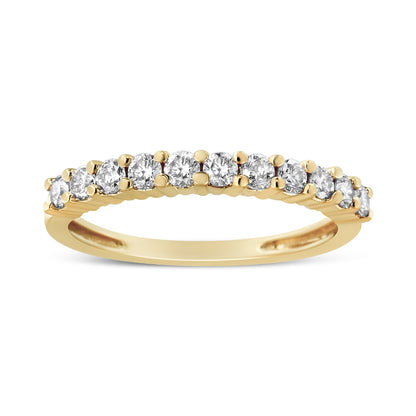 14K Yellow Gold Plated .925 Sterling Silver 1/2 cttw Shared Prong Set Brilliant Round-Cut Diamond 11 Stone Band Ring (J-K Color, I1-I2 Clarity) - Size 7  DestGlow
