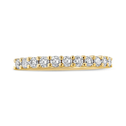 14K Yellow Gold Plated .925 Sterling Silver 1/2 cttw Shared Prong Set Brilliant Round-Cut Diamond 11 Stone Band Ring (J-K Color, SI1-SI2 Clarity) - Size 7  DestGlow