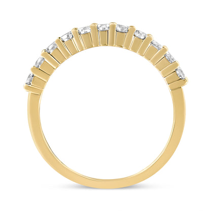 14K Yellow Gold Plated .925 Sterling Silver 1/2 cttw Shared Prong Set Brilliant Round-Cut Diamond 11 Stone Band Ring (J-K Color, I1-I2 Clarity) - Size 7  DestGlow