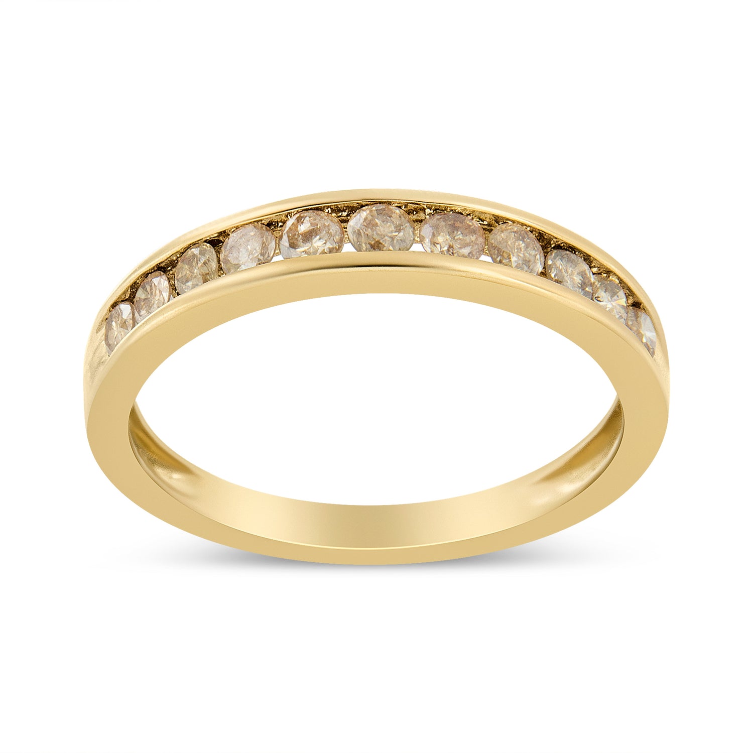 14K Yellow Gold Plated .925 Sterling Silver 1/2 Cttw Channel Set Round Champagne Diamond 11 Stone Band Ring (K-L Color, I1-I2 Clarity) - Size 7 by Bids.com