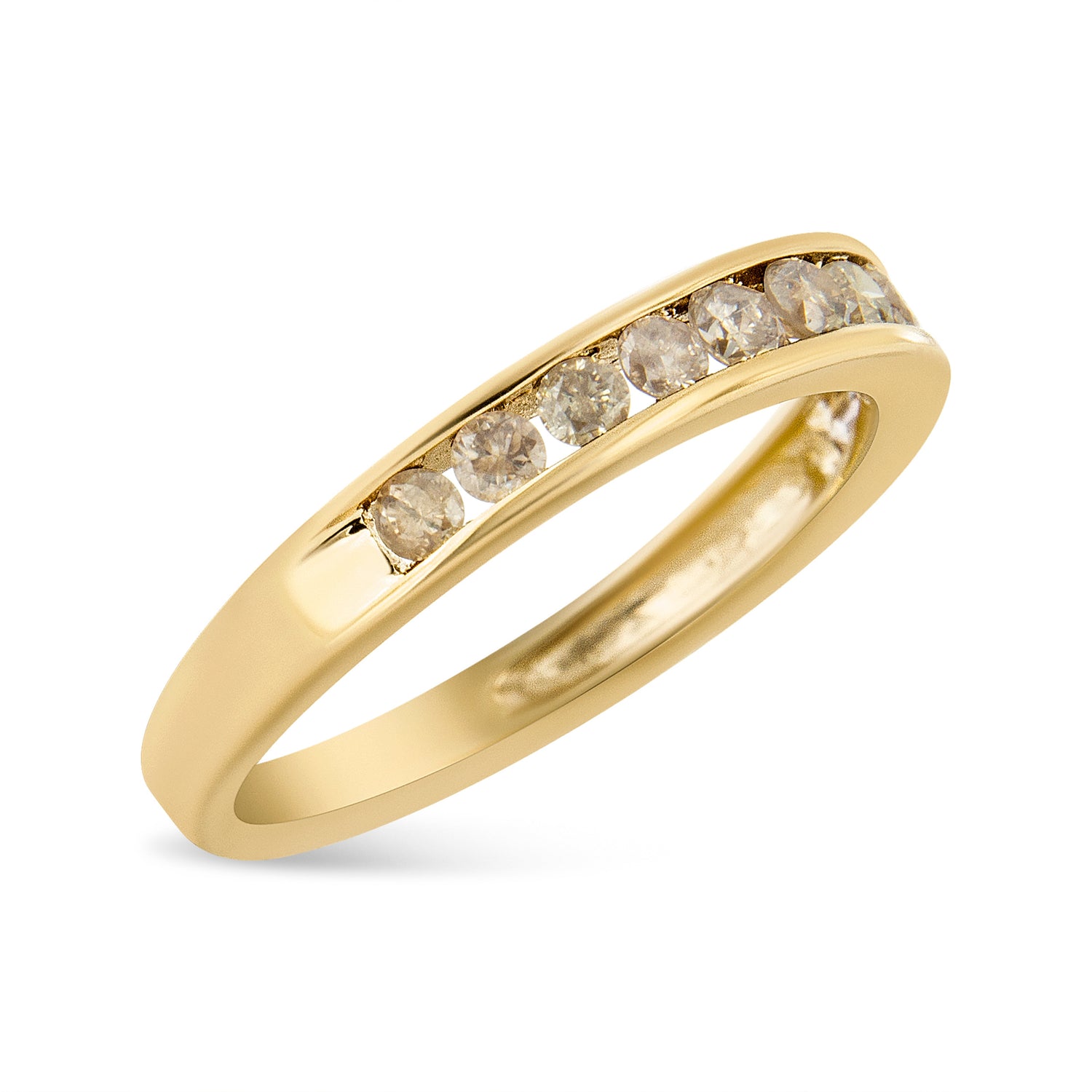 14K Yellow Gold Plated .925 Sterling Silver 1/2 Cttw Channel Set Round Champagne Diamond 11 Stone Band Ring (K-L Color, I1-I2 Clarity) - Size 7 by Bids.com