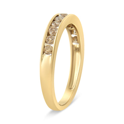 14K Yellow Gold Plated .925 Sterling Silver 1/2 Cttw Channel Set Round Champagne Diamond 11 Stone Band Ring (K-L Color, I1-I2 Clarity) - Size 7 by Bids.com